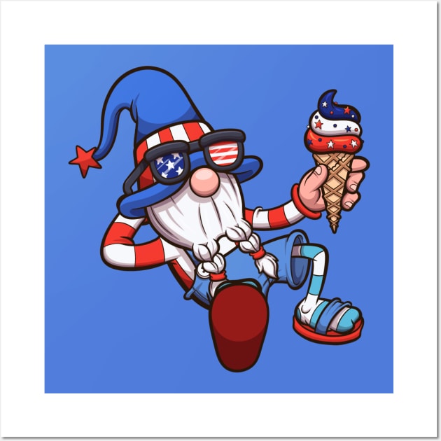 4th Of July Gnome With Ice Cream Wall Art by TheMaskedTooner